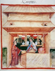 Nova 2644 fol.94r Verkauf von Kampfer, aus Tacuinum Sanitatis